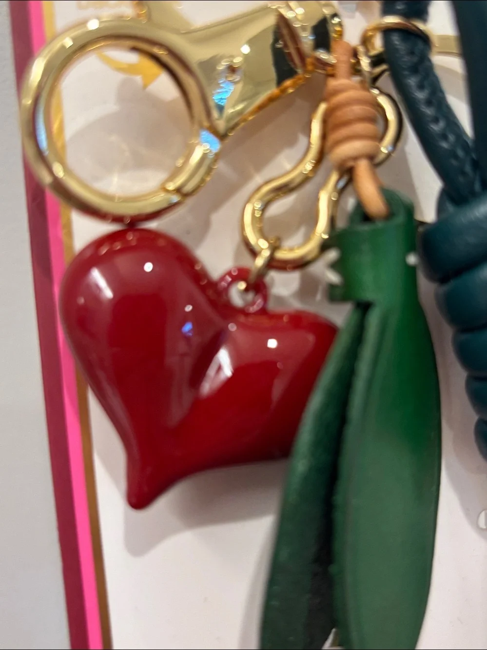 NWT Piper K Faux Leather Roses and heart Key Charm in Red & Green